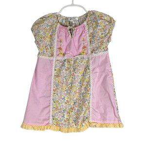 Retro Floral Patchwork Dress 24M Pink Boho Indie Folk Hippie Country Cowgirl 80s